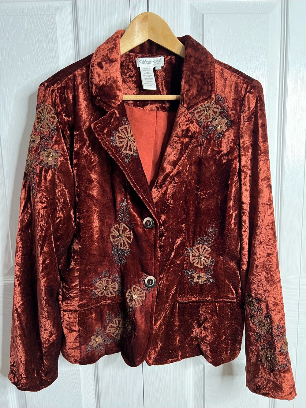 Coldwater Creek Rust Velvet Embroidered Blazer Fairy Core